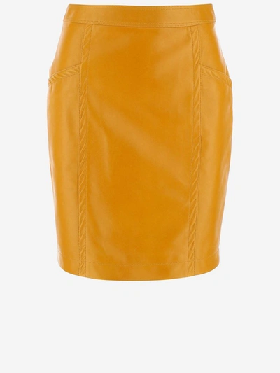 Saint Laurent Emboss Detailed Mini Skirt In Brown