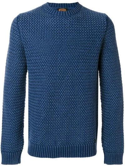 Tod's Textured Crew Neck Sweater In Blue