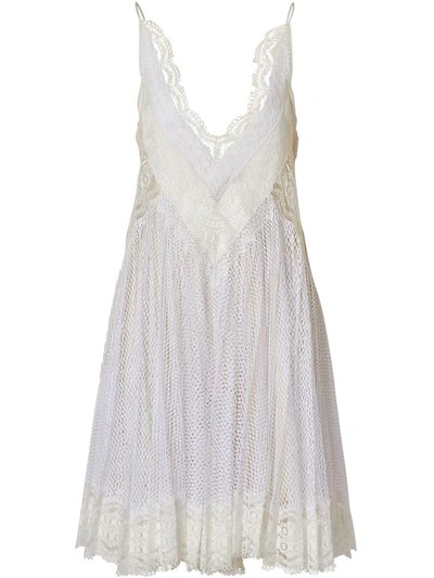Burberry Fishnet And Lace Pleated Dress With Silk Slip In White