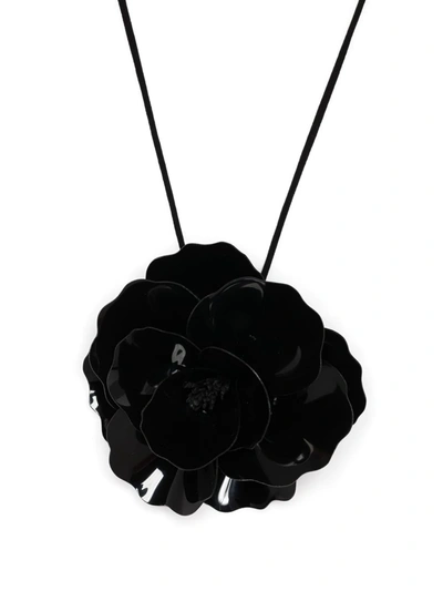 Saint Laurent Floral Wraparound Necklace In Black