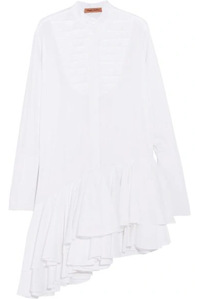 Maggie Marilyn Super Human Pleated Asymmetric Cotton-poplin Shirt Dress In White