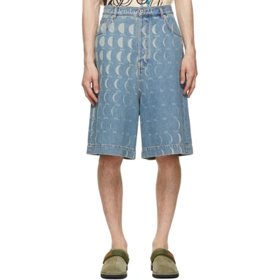 Loewe Men's X Paula's Ibiza Moon Calendar-print Denim Shorts In Blue