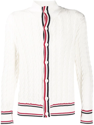 Thom Browne Cable Knit Cardigan In White