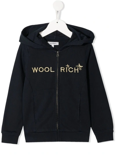 Woolrich Kids' Embroidered-logo Zip-up Hoodie In Blue