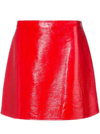 Courrèges Patent-effect Cotton Mini Skirt In Cherry Red