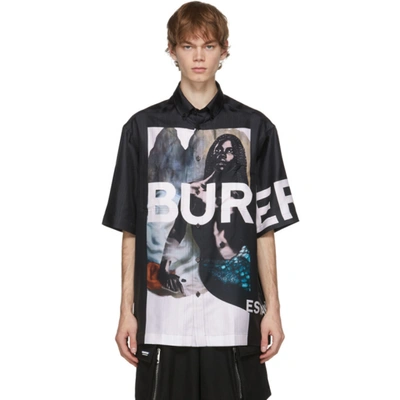 Burberry Black Silk Mermaid Print Short Sleeve Shirt In Black,white