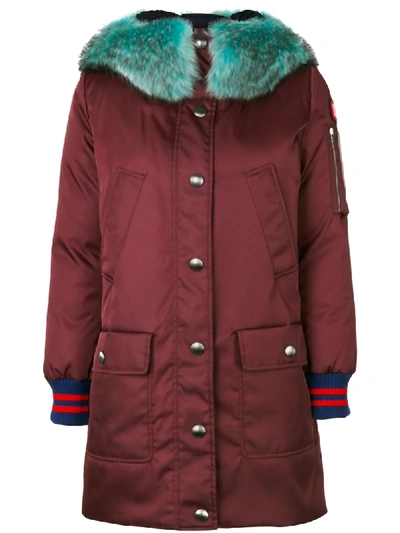 Miu Miu Knitted Cuffs Parka Coat In Red