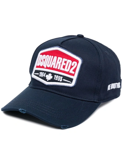 Dsquared2 Logo Patch Cotton Gabardine Baseball Hat In Blue
