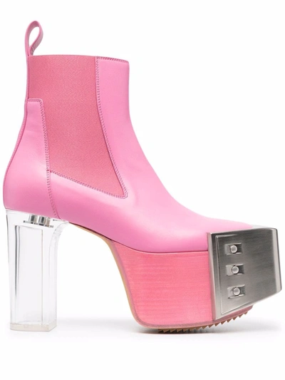 Rick Owens High Heels Ankle Boots In Rose-pink Leather In Rosa