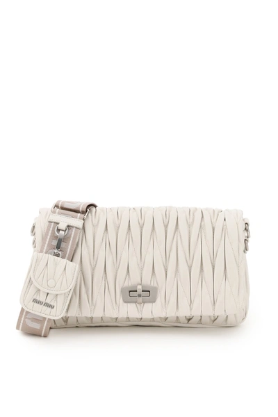 Miu Miu Quilted Shoulder Bag With Pouch In Talco (white)