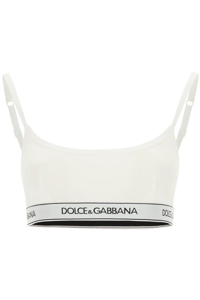 Dolce & Gabbana Brassiere With Logo Band In Bianco Ottico