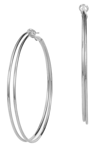 Savvy Cie Rhodium Plated Brass 63.5mm Xl Double Hoop Earrings In White