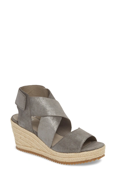 Eileen Fisher 'willow' Espadrille Wedge Sandal In Pewter Metallic Suede