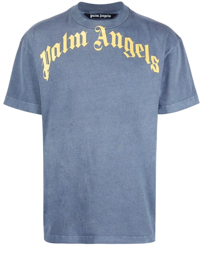 Palm Angels Gray Cotton T-shirt With Logo In Grey