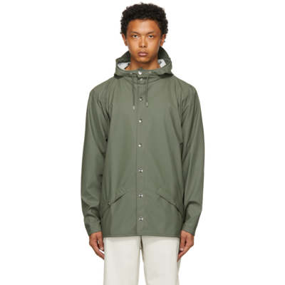 Rains Long-sleeve Hooded Raincoat In Olive