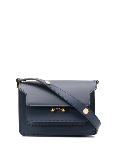 Marni Trunk Medium Leather Shoulder Bag In Blu