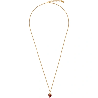 Saint Laurent Gold Long Strawberry Pendant Necklace