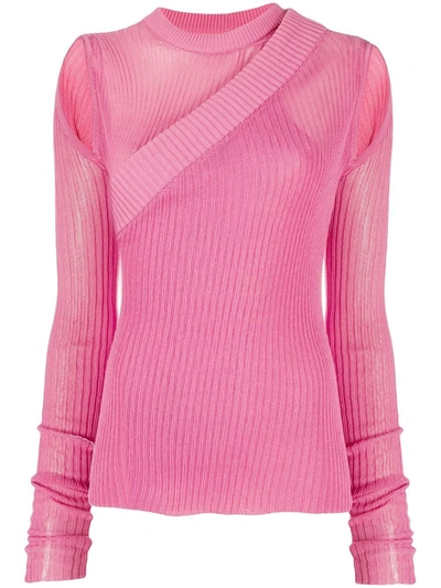 Rick Owens Cutout Ribbed Cotton Sweater In Pink