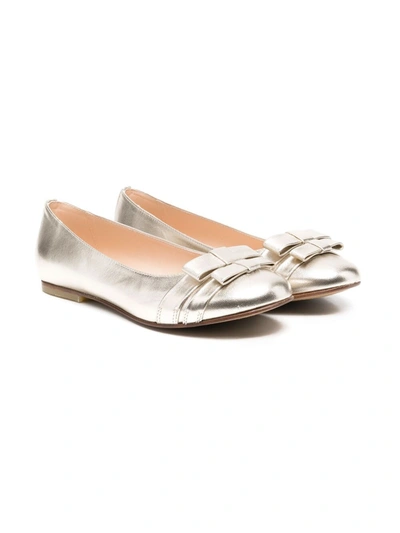 Andrea Montelpare Teen Bow Detail Ballerina Shoes In Gold