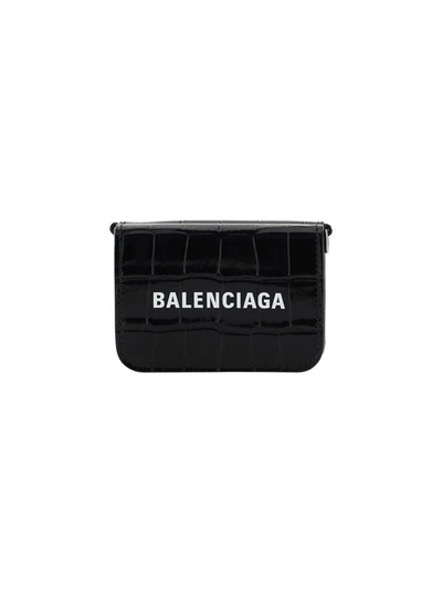 Balenciaga Logo Print Chain Wallet In Black