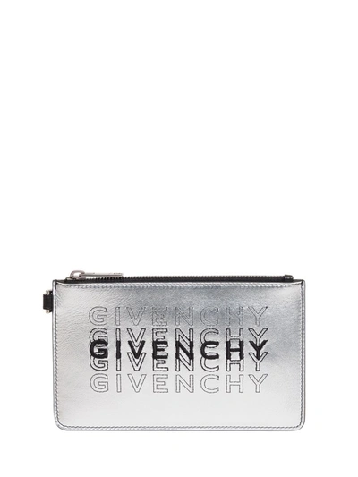 Givenchy Embroidered Logo Pouch In Silver