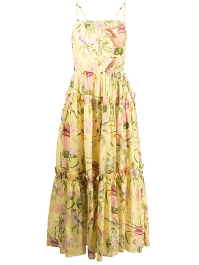 Cara Cara Harbour Island Floral Cotton Voile Sundress In Tropical Birds Yellow