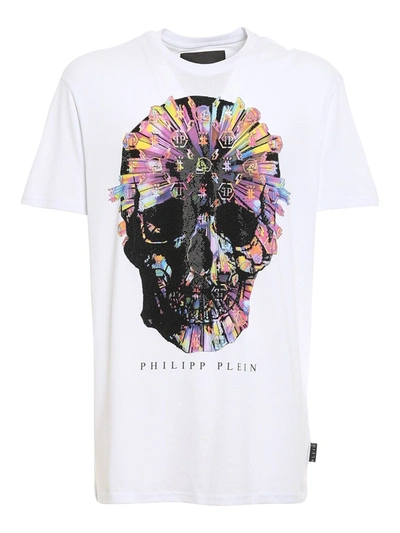 Philipp Plein Strass Logo Print Cotton T-shirt In White