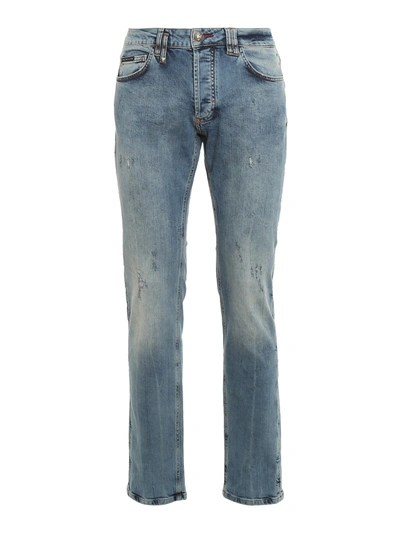 Philipp Plein Straight Leg Jeans In Light Blue In Medium Wash