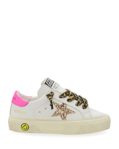 Golden Goose Kids' Girl's May Leather Flatform Sneakers, Toddlers In Pink