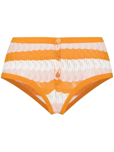 Dodo Bar Or Sissy Striped Pointelle Briefs In Orange