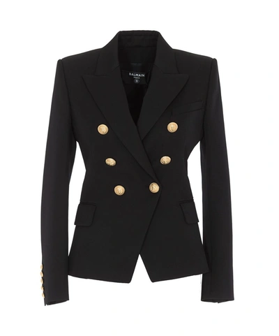 Balmain Double Breasted Fitted Blazer In Black