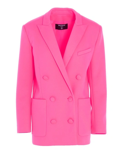 Balmain Double Breasted Oversized Blazer In Pink