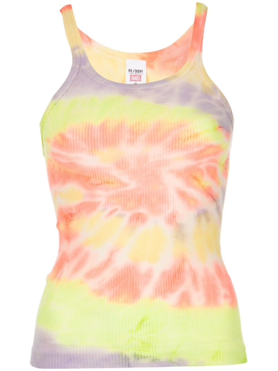 Re/done + Hanes Ribbed Tie-dyed Cotton-jersey Tank In Neon Spiral Dye