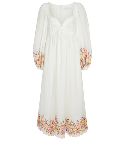 Zimmermann Mae Scalloped Embroidered Linen Midi Dress In White,red,yellow