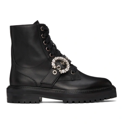 Jimmy Choo Womens Black/crystal Cora Crystal-buckle Leather Combat Boots 6