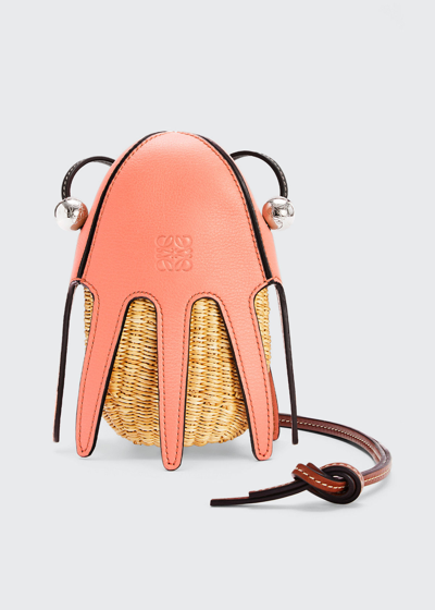 Loewe X Paula's Ibiza Mini Octopus Basket Shoulder Bag In Natural/pink