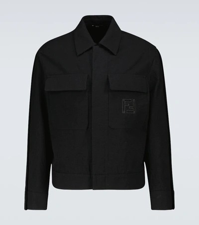 Fendi Ff-embroidered Cotton Shirt Jacket In Black