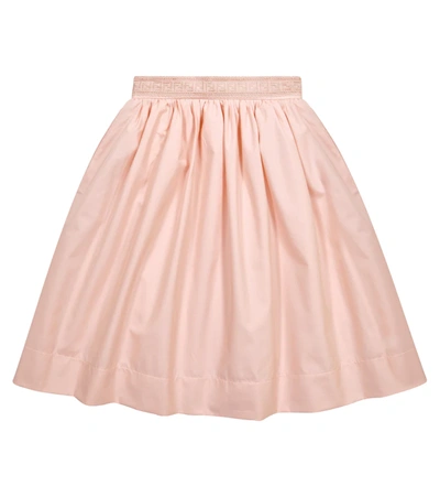 Fendi Kids' Pleated Cotton Poplin Skirt In Pink