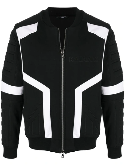 Balmain Embossed Cotton-jersey Bomber Jacket In Black