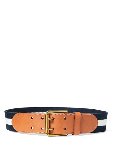 Polo Ralph Lauren Double-prong Webbed Belt In Navy/cream