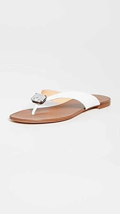 Alexandre Birman Antonia Crystal Flat Sandals In White/cristal/onyx