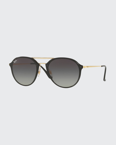Ray Ban Round Gradient Mirrored Sunglasses In Black