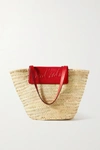 Christian Louboutin Loubishore Woven Straw And Embossed Leather Tote In Red