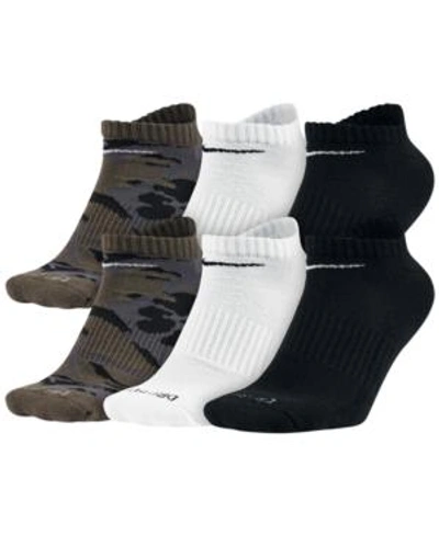 Nike 6-pack Dri-fit No-show Socks In Green Camo/ White/ Black