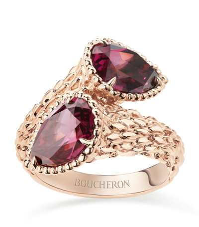 Boucheron Small Rose Gold And Garnet Serpent Bohème Two-stone Motif Ring In Pink
