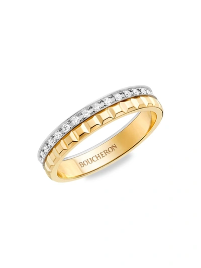 Boucheron 18kt Yellow And White Gold Quatre Radiant Edition Clou De Paris Diamond Wedding Band In Yellow Gold