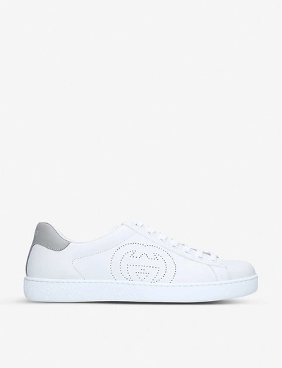 Gucci White & Grey Interlocking G New Ace Sneakers