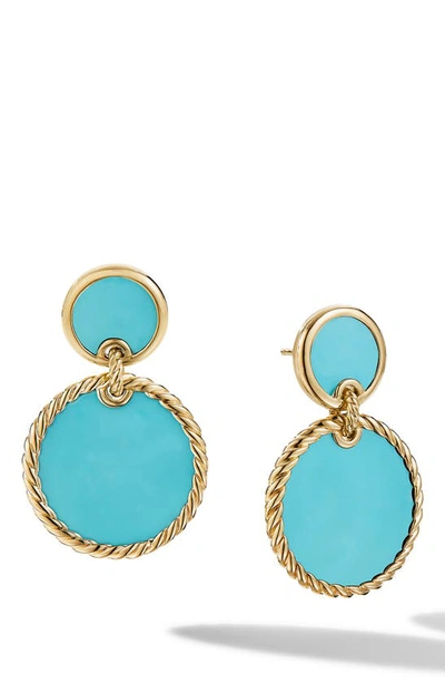 David Yurman 18k Yellow Gold Dy Elements Double Drop Earrings With Turquoise In Blue/gold