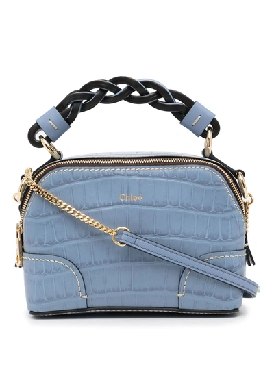 Chloé Womens Gentle Blue Daria Mini Crocodile-embossed Leather Cross-body Bag