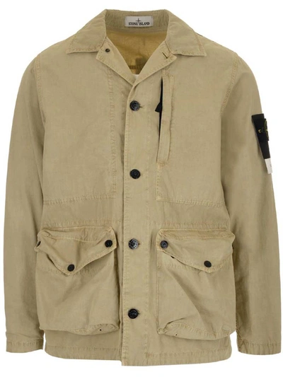 Stone Island Logo Badge Jacket In Beige